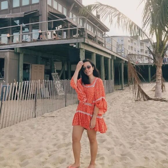 Free People Orange floral Talk About It Tunic Top NWOT size Small - Picture 8 of 8